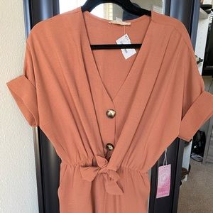 Clay Button Tie Romper